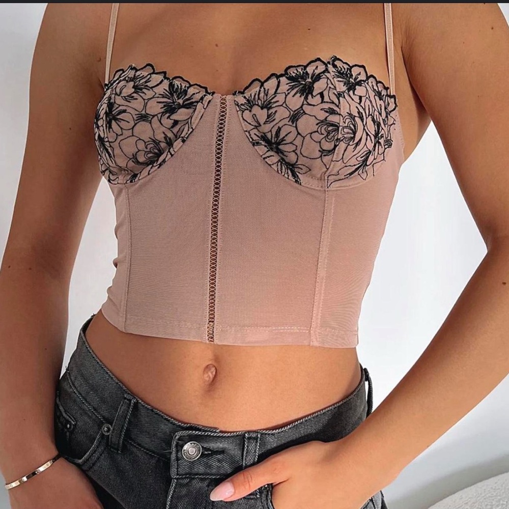 Floral Embroidered Bustier Top